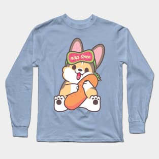 Nap Time Tricoloured Corgi with Carrot Pillow Bolster Long Sleeve T-Shirt